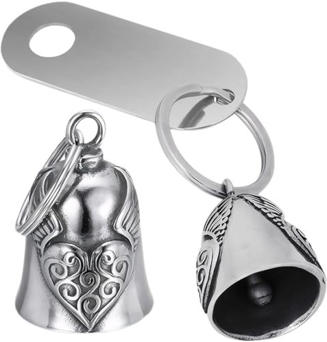 1 pcs Biker Bell Guardian Bell Motorrad Glöckchen Biker Bell Motorrad Glöckchen Guardian Bell Motorrad Biker Glocke Biker Bell Motorrad Glöckchen Segen Frieden Mit 1 Anhänger aus Edelstahl（Herzflügel）