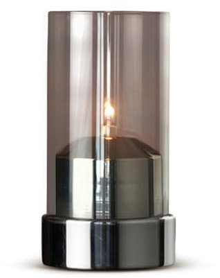 Lumea 1081 Tischlicht Beacon grau | 3-TLG. Windlicht Glas inkl. Abdeckung und Unterteil | Glaszylinder mit Chrome-Unterteil und Kartuschenhülle | Indoor Windlicht, Höhe: 15 cm