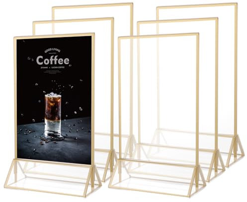 LDXDRU 6 Stück Acryl Gold Tischnummern Hochzeit, A6 Tischaufsteller Menü Halter Display, Gold Tischkartenhalter Bilderrahmen Doppelseitige für Hochzeit Tischnummern, Speisekartenhalter, Fotorahmen