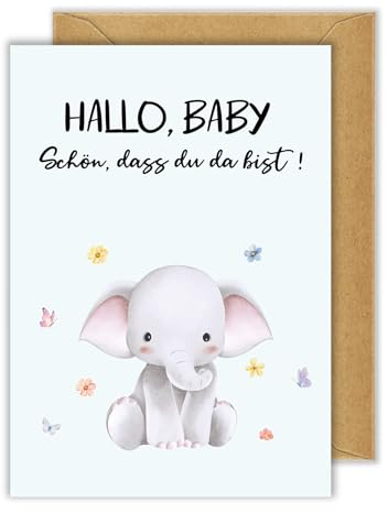 WenmthG Hochwertige Karte zur Geburt mit Umschlag - Glückwunschkarte zur Geburt Jungen Mädchen - Baby Karte Geburt - Hallo Baby, Schön dass du da bist