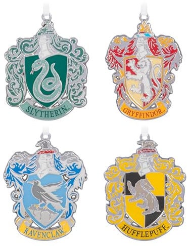 Hallmark Hogwarts Crests Pack of 4 Keepsake Ornament, Harry Potter Tree Decoration, Metal Hanging Ornament, Hanging Ornament, Gifts for Christmas