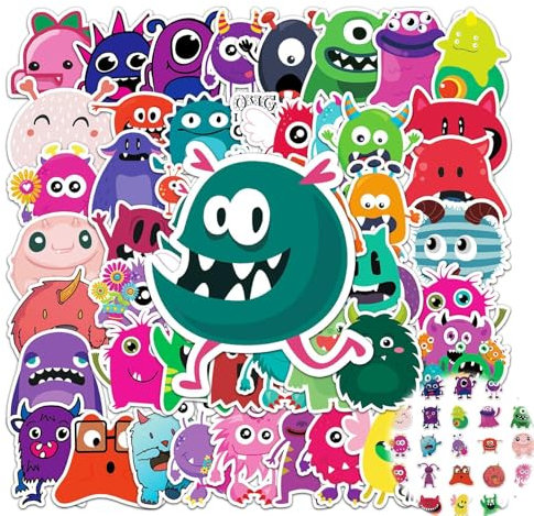 Wasserfeste Kleine Monster Aufkleber, 50 PCS Niedliche Monster-Aufkleber Wasserdichte Sticker für Laptop Skateboard Scrapbook Trinkflasche Cute Cartoon Tiere Sticker Kinder Aufkleber für Kindergeburts