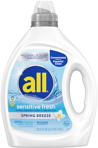 all Sensitive Fresh Detersivo liquido per bucato, ipoallergenico, profumo di brezza primaverile e privo di coloranti, delicato per pelli sensibili, 2,34 g, 110 lavaggi, compatibile con HE
