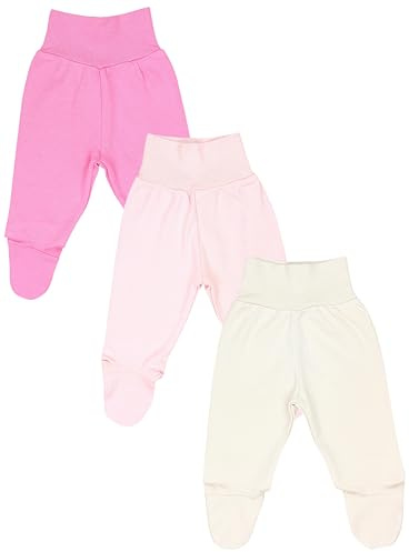 TupTam Baby Mädchen Strampelhose Hose mit Fuß 3er Pack, Farbe: Fusia Rosa Elfenbein, Größe: 50
