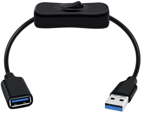 HuaLiSiJi USB 3.0 Cable con Interruptor Cable USB 3.0 Macho Hembra con Interruptor, Soporte para Transmisión de Datos 5Gbps y Suministro de Energía, Adecuado para Computadoras Portátiles (Negro 0.3m)