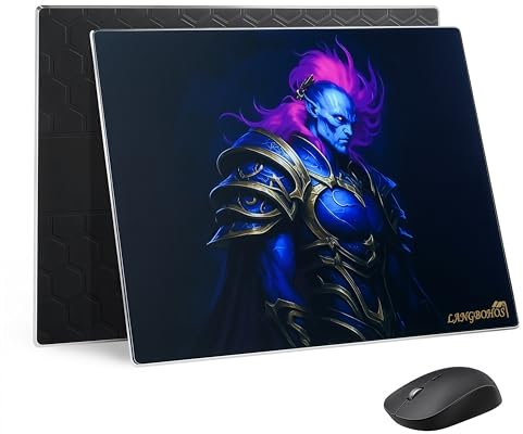 LANGBOHOS Upgraded Glass Mouse Pad Micro Etched Surface and Whole Silicone Base,Improved Precision and Speed,Durable, Easy to Clean, Suitable for Gaming and Office Use (Dark-16 * 12'')
