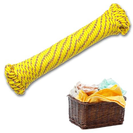 Tendedero colorido de 20 metros, cuerda de polipropileno resistente y antimanchas, robusta y duradera para exterior e interior, ideal para jardín, camping y casa (amarillo)