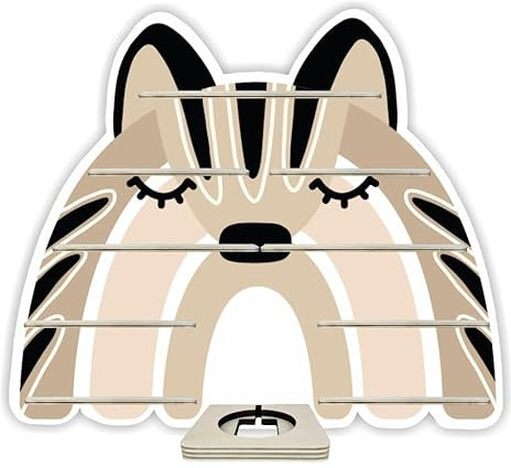 Farbklecks-Collection Musikboxregal Regenbogensafari Wolf, Wandregal für bis zu 50 Hörfiguren, Maße 6 x 58 x 48 cm, mit speziellem Ablagefach kompatibel mit Toniebox, handgefertigt in Deutschland