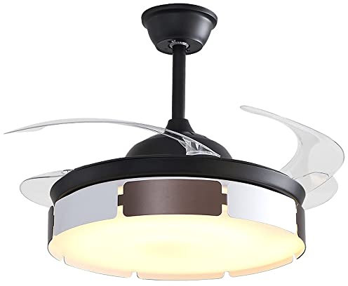 Ventilatore da soffitto moderno minimalista da 42 con luce, luce variabile da 72 W a LED per ventilatore da soffitto, pala del ventilatore invisibile trasparente retrattile, regolazione della velocit