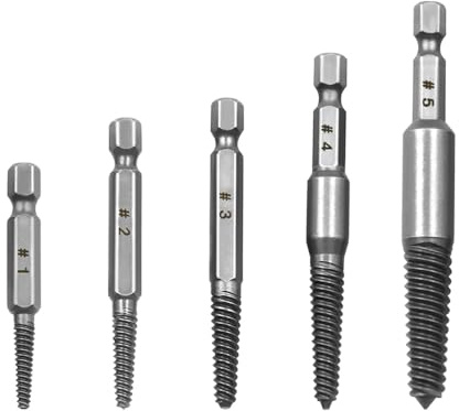 5 pcs Screw Remover and Extractor Bit Set, Easy Out Bolt Extractor for Damaged Screws, Stripped Screw Removal Tool, 1/4 Hex Shank for Broken Bolts and Studs