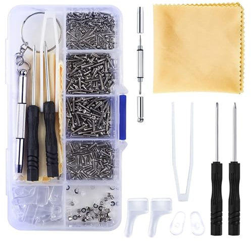 500 Pcs Eyeglass Repair Kit，Luoqun88 Eyeglass Repair Tool Kit with Screws, Screwdrivers, Tweezers, Nose Pads, and More - Durable Stainless Steel Glasses Repair Tool Kit for Sunglasses, Reading Glasses