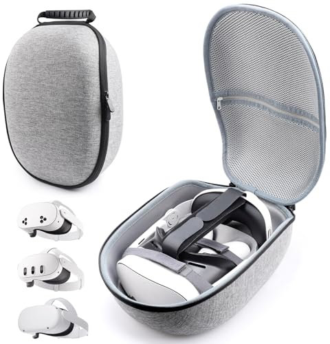 Carrying Case for Meta Quest 3S/Quest 3/Quest 2, HUADAI Design Protective Storage Bag with Adjustable Strap and Pouch for Accessories (Gray)
