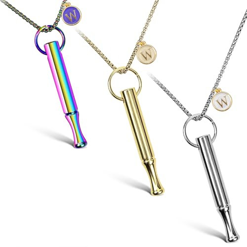 BD-Herego 3Pcs Personalised Anxiety Relief Necklaces,Anapana Breath Necklace with Initial Letter W,Portable Whistle Stress Relief Mindful Breathing Necklace-3 Colors,Meditation Gift for Women Men (W)