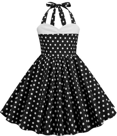 Robe Cérémonie Vintage Fille Enfant Robe Rockabilly Année 50/60 Retro à Pois Polka Dot Imprimé Floral Robe Pin Up de Soirée Fête Cocktail Noël Mariage sans Manches A-Ligne Dress Princesse 3-8 Ans