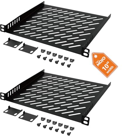 Tecmojo 0.5U Rack Mount Shelf for 10 width Server Rack, 7.87 Deep Vented Cantilever Tray, Metal Shelf for Network Cabinet, Server Enclosure, Enhanced Airflow, Black (2 Pack)