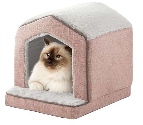 DEBANG HOME Niche orthopédique pour chats d'intérieur, petits chiens, niche super douce, niche, cubes, cachette pour chat, animal de compagnie de petite, moyenne et grande taille (rose, 45,7 x 38,1 x