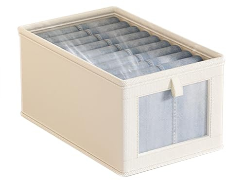 Resszo 1 Stück Faltbare Kleideraufbewahrung Box mit 20L Volumen – Stabiler Karton, Metall-Reißverschluss & Verstärkte Griffe – Ideal für Kleidung, Decken, Jacken (Beige, 40x25x20cm)