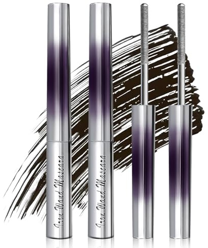 2Pcs Metal Mascara, Curling Voluming Eyelash Mascara Schwarz, Non-Clumping Flake Proof MetalMascara, Schnell Trocknend und Wischfest, Verlängern und Schwingen für Natürlich Schöne Wimpern