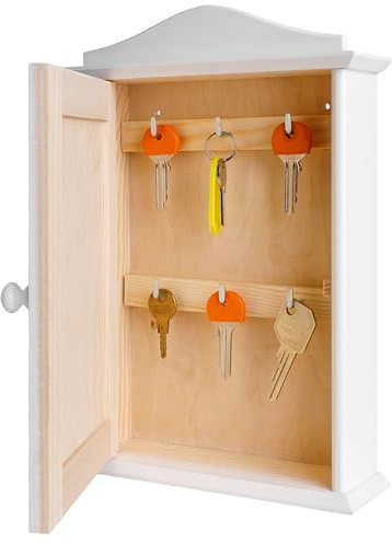 Creative Deco Schlüsselkasten Holz mit 6 Haken| Weiß | 20 x 6 x 29,5 cm | Schlüsselschrank Schlüsselbrett | Schlüsselhaken Box Perfekt für Aufbewahrung, Decoupage & Dekoration