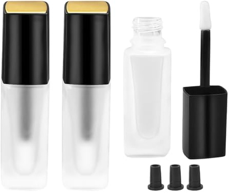 OHEETU 5ML Frosted Glass Lip Gloss Tubes 3 Pack - Empty Refillable Square Containers with Wand Applicators and Stoppers for DIY Lip Balm Cosmetics