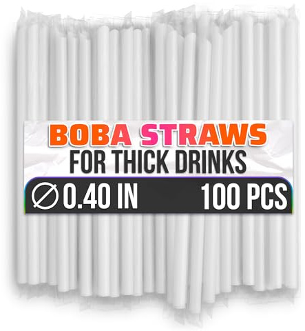 100 Pcs Boba Straws Individually Wrapped, 9.4x0.4 Clear | Disposable Wide Boba Straw for Bubble Tea, Smoothie, Slushy, Frozen Drinks, Angled Tips, Cut-to-Trim Plastic Milkshake Straws