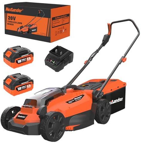 Maxlander 33cm Akku Rasenmäher bis 400 m² mit Mulchfunktion | Rasenmäher Elektro Schiebemäher mit 30L Fangkorb ,Schnitthöhe 25–75 mm,4,0 Ah Akku und Ladegerät im Lieferumfang Enthalten