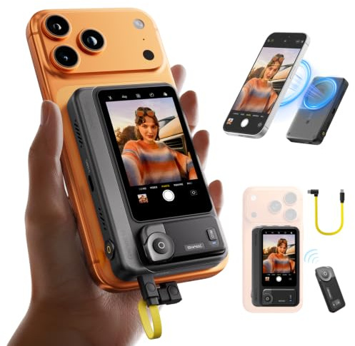 7RYMS Qshot V2 Kabelgebundener Selfie Monitor für iPhone 17/16 & Android | Magnetischer Smartphone Monitor, 4K/60fps, Fernbedienung, Integrierter Lautsprecher, Monitor für TikTok, YouTube