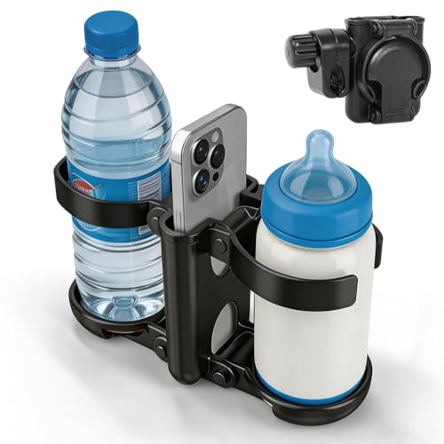 3-in-1 Getränkehalter Kinderwagen Zubehör - Faltbarer Becherhalter mit Handyhalter, Universaler Flaschenhalter für ABC Design Cybex, Bugaboo, Fahrrad & Rollstuhl