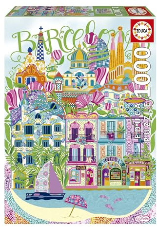 Educa - Barcelona Puzzle von Car Pintos | 1000-Teile-Puzzle für Erwachsene | Maße: 48 x 68 cm | Ab 14 Jahren (20557)