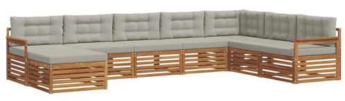 vidaXL Sofagarnituren 8 pcs Natürlich und Hellgrau Massivholz Akazie, Garten Lounge, modernes Outdoor Sofa, strapazierfähiges sectional, Terrassenmöbel für Bequeme Sitzgelegenheiten
