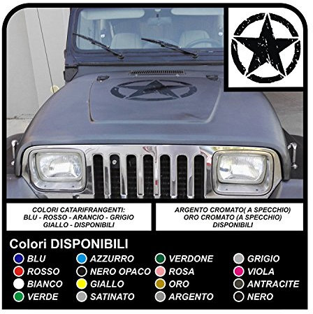 GRAFIC Aufkleber ramponierter Militär Stern cm 50 für Motorhaube Militär Stern US Army antik Effekt (SCHWARZ MATT)