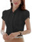 Women's Basic Button Down Shirt Short Sleeve Pleated Blouse Black UK 14