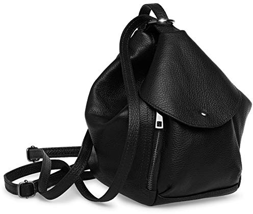 Caspar Leder Cityrucksack 2 in 1 Schultertasche Damen Rucksack mit Reißverschluss - PREMIUM LINE - Modell No.788 - Made in Italy, Farbe:schwarz, Größe:Einheitlich