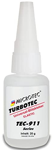 Microtec® Turbotec-911 Elastic Sekundenkleber | 20g | die perfekte Lösung für flexible Verklebungen | für Gummi, Leder, Kunstnägel u.v.m. | Extra elastischer, transparenter und flüssiger Kleber