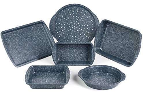 Russell Hobbs COMBO-5437 Nightfall Stone Non-Stick 6-Piece Bakeware Set – Includes Pizza Tray, Baking Tray, Roaster, Loaf Pan and Baking Tins, Durable Carbon Steel Ovenware, Oven Safe Up to 220°C