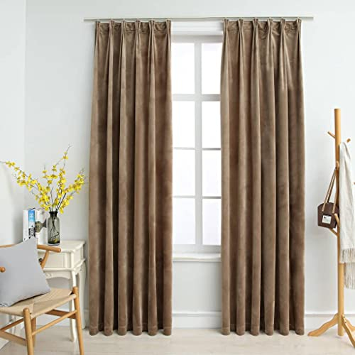 vidaXL 2X Vorhang Verdunkelung mit Haken Verdunkelungsvorhang Kräuselband Thermo Gardine Blickdicht Vorhänge Wohnzimmer Samt Beige 140x225cm