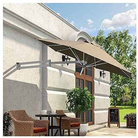 LTY Patio Garden Parasols Umbrella Awnings Portable Parasols Wall-Mounted Aluminium Patio Umbrella - Outdoor Garden Balcony Tilting Sunshade Umbrella (Khaki)