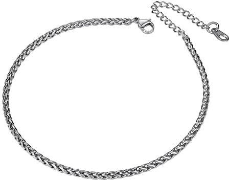 Richsteel damen Fußkette 3mm breit 23cm +5cm breit Fußkettchen Weizenkette Fußkette mit Geschenkebox für Party Geburtstag Alltag