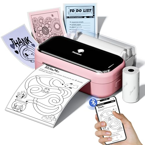 Imprimante Photo Thermique Phomemo M03- Imprimante Photo Thermique Mobile Bluetooth, Impression 80 mm, Compatible avec Android ios pour des Photos de Style Rétro, Assistant de Vie Utile, Cadeau - Rose