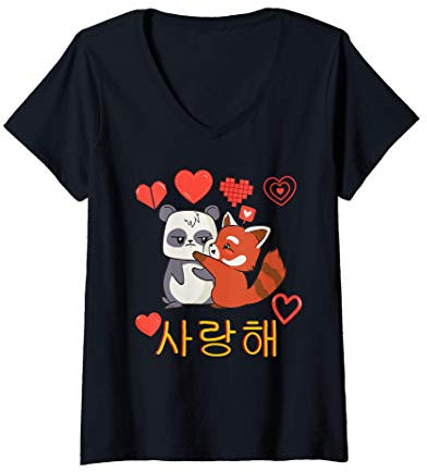 Donna Cute Kawaii Korean I Love You - Saranghae - K-POP Maglietta con Collo a V