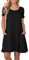 AUSELILY Damen Kleider Sommer Kurzarm Shirtkleider Kurz Sommerkleider Leicht Freizeitkleid mit Taschen Schwarz 2XL