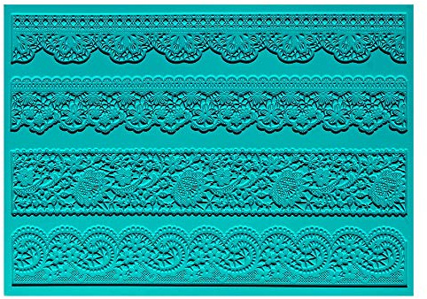 Ideen mit Herz Silikon-Dekormatte | Silikonform Fondant | Höhe: 2mm | Spitzen-Design | ideal zur Herstellung von Bordüren in Spitzenoptik | Werkzeug zum Formen von Fondant (Design 44 | 21cm x 15cm)