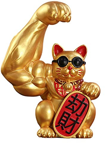 MagiDeal Maneki Neko Figur, Winkekatze Gold Glücks Katze Lucky Cat Glücksbringer China Asiatische Deko Moderne Ornament für Zuhause Büro Auto Hotel Laden - Richtiger Raub