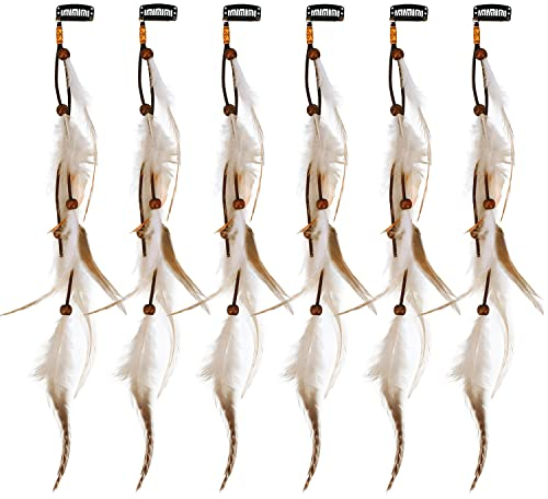 MWOOT 6 Stück Federn Haarextensions, Damen Indianer Kopfschmuck Haarverlängerungen, Boho Haarschmuck für Halloween Faschingsball Kostüm Haardeko, Costume Party Haar Zubehör