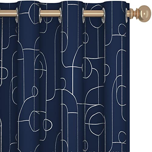 Deconovo Verdunkelungsgardinen mit Ösen Thermogardine Kälteschutz Vorhänge Moderne Gardinen für Junge, 260x140 cm(HöhexBreite), Kreisförmig Dunkelblau, 2er Set