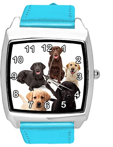TAPORT® Quarz-Armbanduhr für Labrador-Fans, Leder, quadratisch, Blau