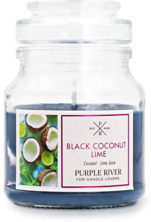 Purple River kleine Duftkerze im Glas mit Deckel | Black Coconut Lime | Duftkerze Kokos | Sojawachskerze | Raumduft für Zuhause | Geschenke für Frauen