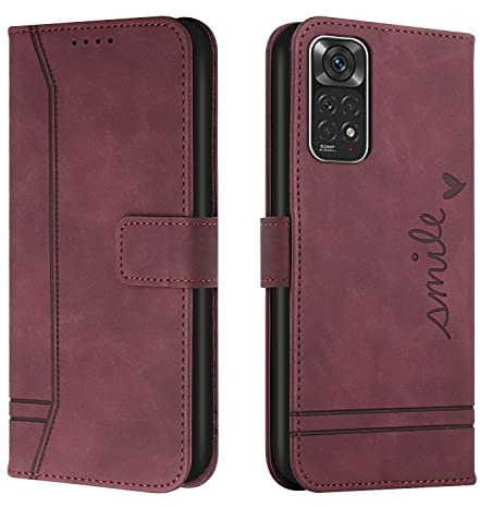 Trugox Handyhülle für Xiaomi Redmi Note 11 / Redmi Note 11S Hülle Klappbar Klapphülle mit Kartenfach Handytasche Handy Schutzhülle Tasche Leder Wallet Flip Case Slim Book Cover - Bordeauxrot