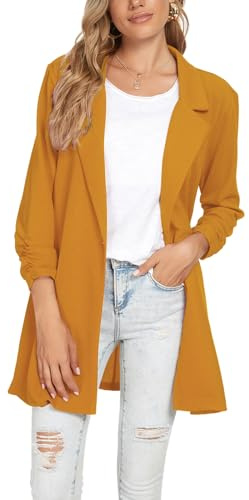 MINTLIMIT Womens Lapel Blazer Long Sleeve Solid Formal Suit Jacket Office,Yellow,S