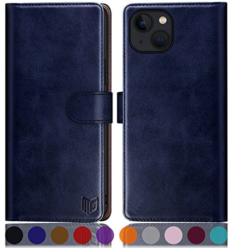 SUANPOT [RFID Schutz für iPhone 14 6.1 Hülle PU Leder Handyhülle Lederhülle Klapphülle Kartenfach Flip Cover für Apple 14 Handy hülle Leather Wallet Phone Case Blau